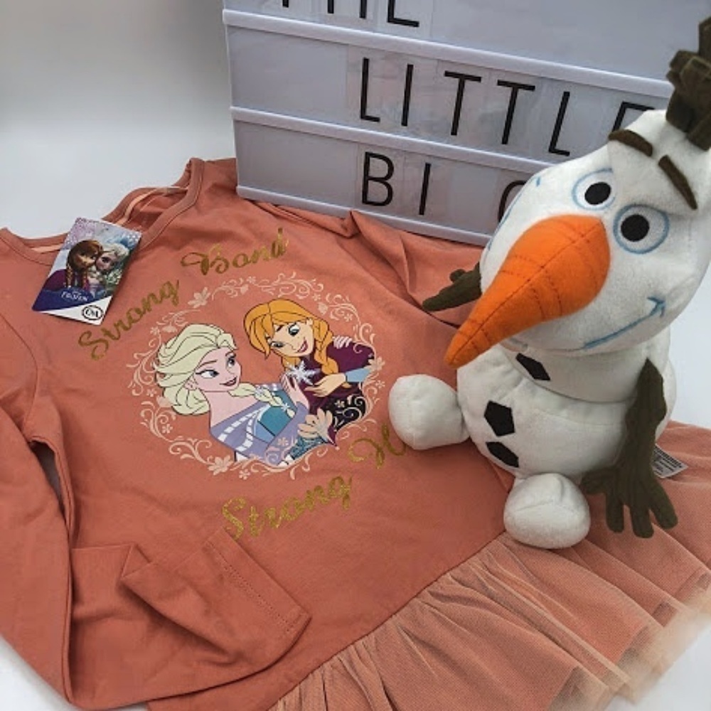 Disney Frozen Elsa & Anna Long Sleeve Top & Olaf Plush Bundle 8